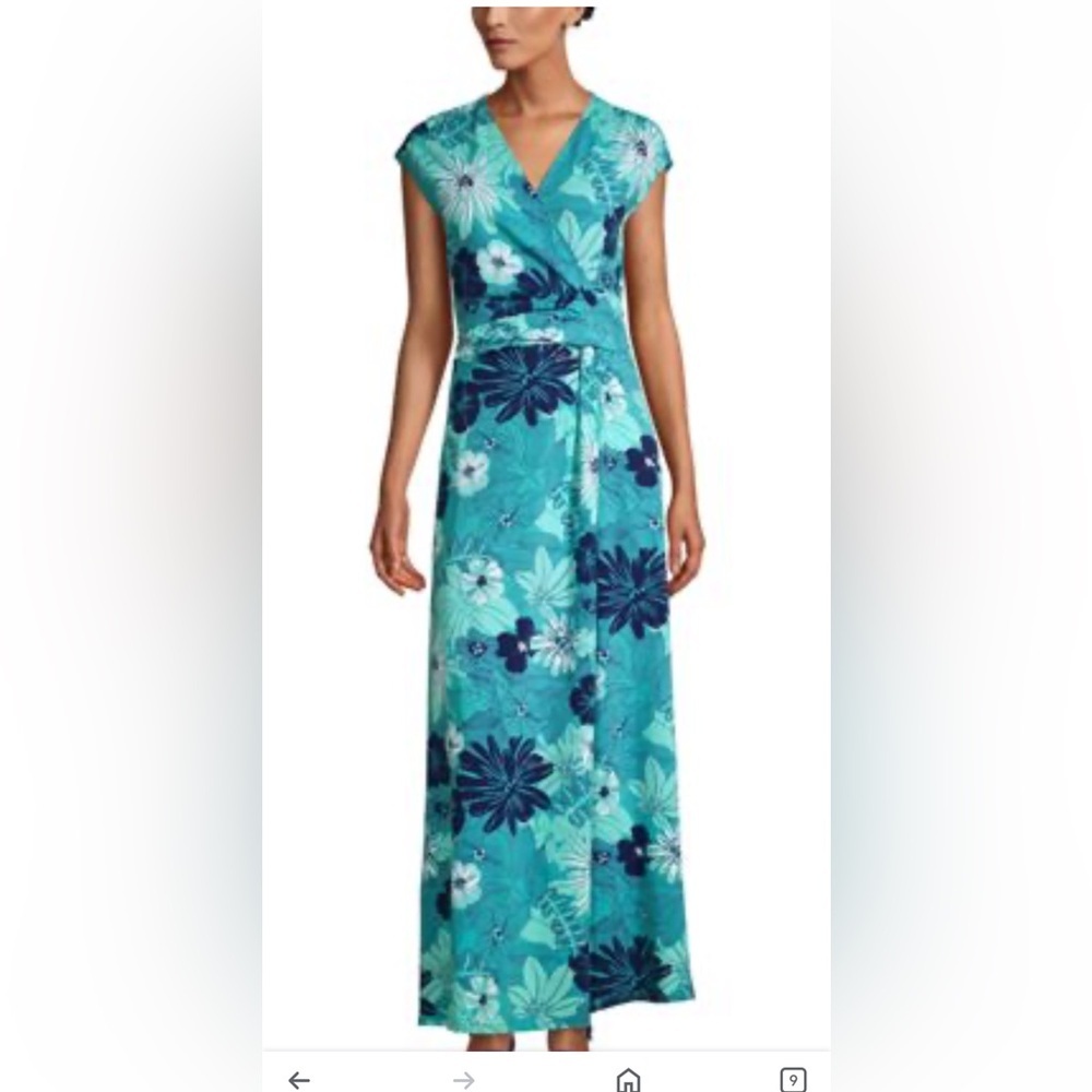 Lands' End Teal Floral Maxi Dress